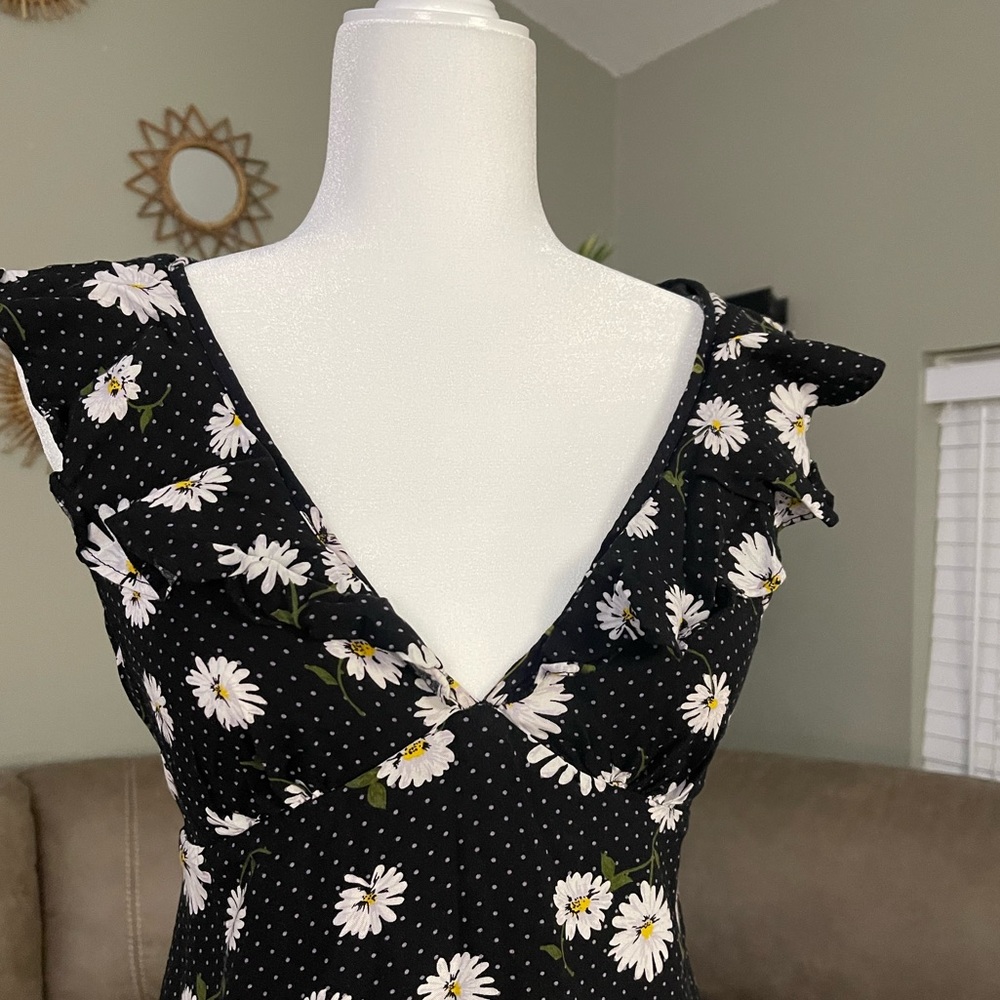 Forever 21 Black Polka Dot Daisy Skater Dress Sz S Spring Summer Y2K 90’s Party - Picture 4 of 9